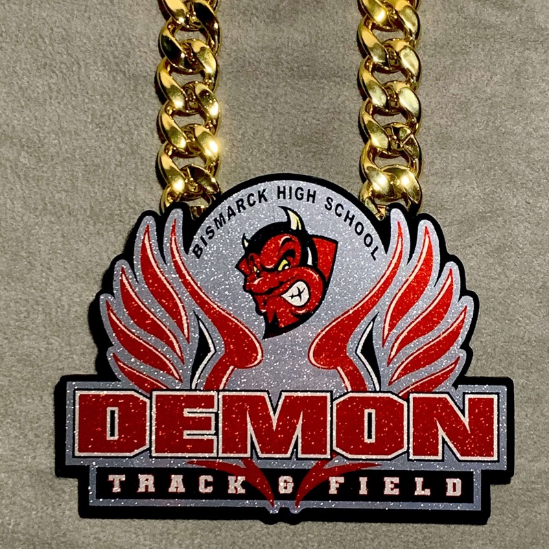 Track and field custom skinny chain pendant