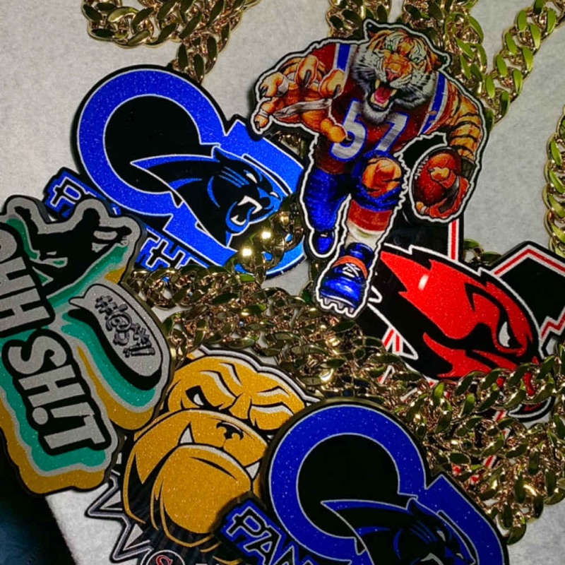 Collage of custom skinny chain pendants
